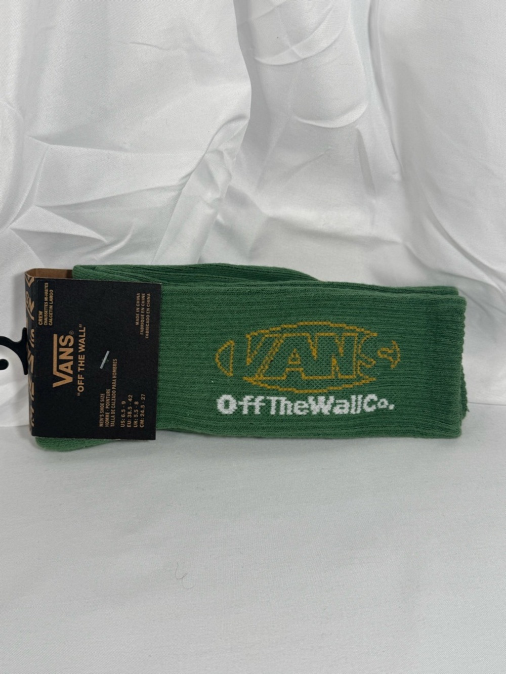 Vans Green Crew Socks with Gold Accent
